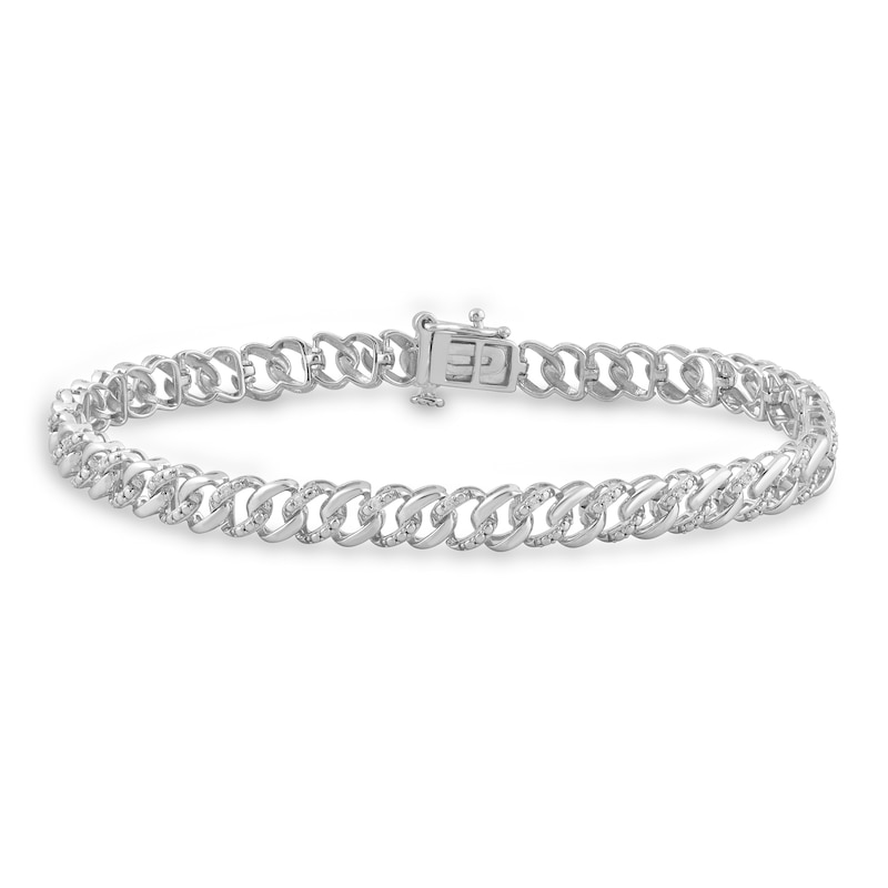 Main Image 1 of 1/10 CT. T.W. Diamond Curb Chain Bracelet in Sterling Silver - 7.25&quot;