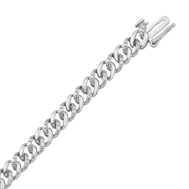 Main Image 2 of 1/10 CT. T.W. Diamond Curb Chain Bracelet in Sterling Silver - 7.25&quot;