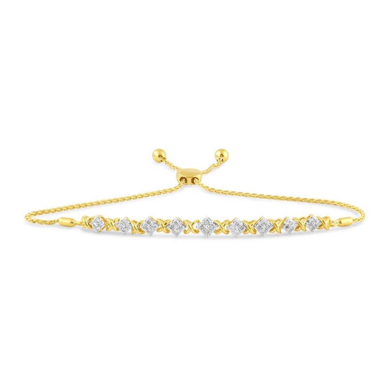 Main Image 1 of 1/2 CT. T.W. Princess Multi-Diamond &quot;X&quot; Station Bolo Bracelet in Sterling Silver with 14K Gold Plate - 9.5&quot;