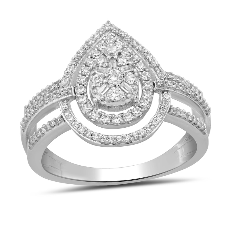 Main Image 1 of 1/2 CT. T.W. Pear Multi-Diamond Open Frame Ring in 10K White Gold - Size 7