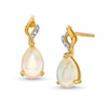 Thumbnail Image 1 of Pear-Shaped Opal and Diamond Accent Flame Drop Earrings in 10K Gold