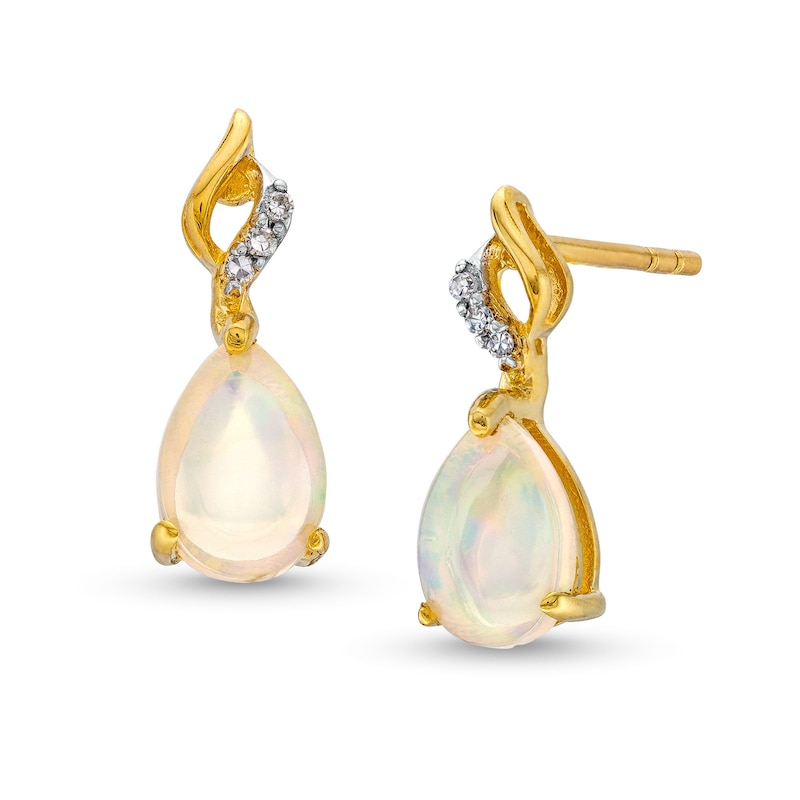 Main Image 1 of Pear-Shaped Opal and Diamond Accent Flame Drop Earrings in 10K Gold