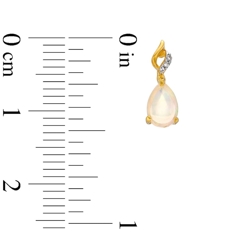 Main Image 3 of Pear-Shaped Opal and Diamond Accent Flame Drop Earrings in 10K Gold