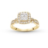 Thumbnail Image 1 of 1 CT. T.W. Quad Princess-Cut Diamond Cushion-Shaped Frame Twist Shank Engagement Ring in 14K Gold