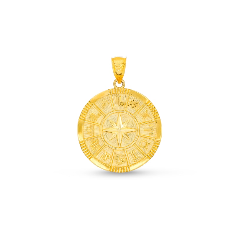 Main Image 1 of Zodiac Signs Chart Disc Necklace Charm in Solid 10K Gold