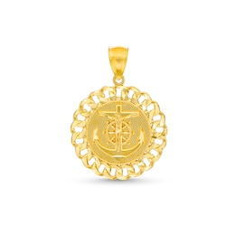 Curb Chain Frame Anchor Crucifix Disc Necklace Charm in Solid 10K Gold
