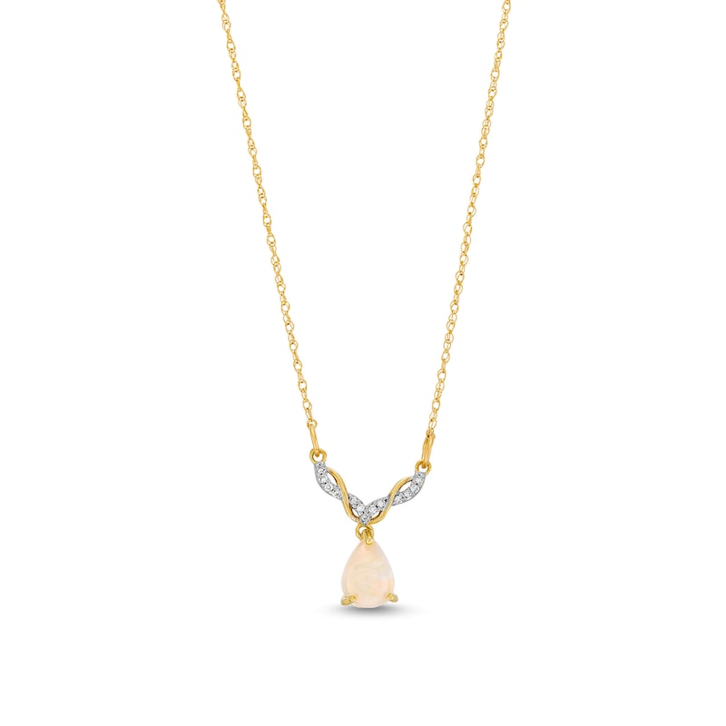 Main Image 1 of Pear-Shaped Opal and Diamond Accent Dangle Braid Necklace in 10K Gold