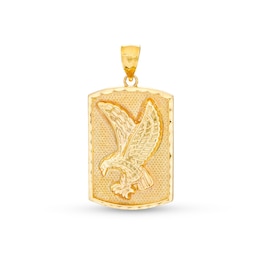 Flying Eagle Textured Dog Tag Necklace Charm in Solid 10K Gold