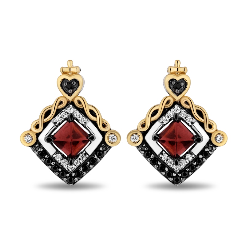 Enchanted Disney Villains Evil Queen Garnet and 1/4 CT. T.W. Diamond Stud Earrings in Sterling Silver and 10K Gold