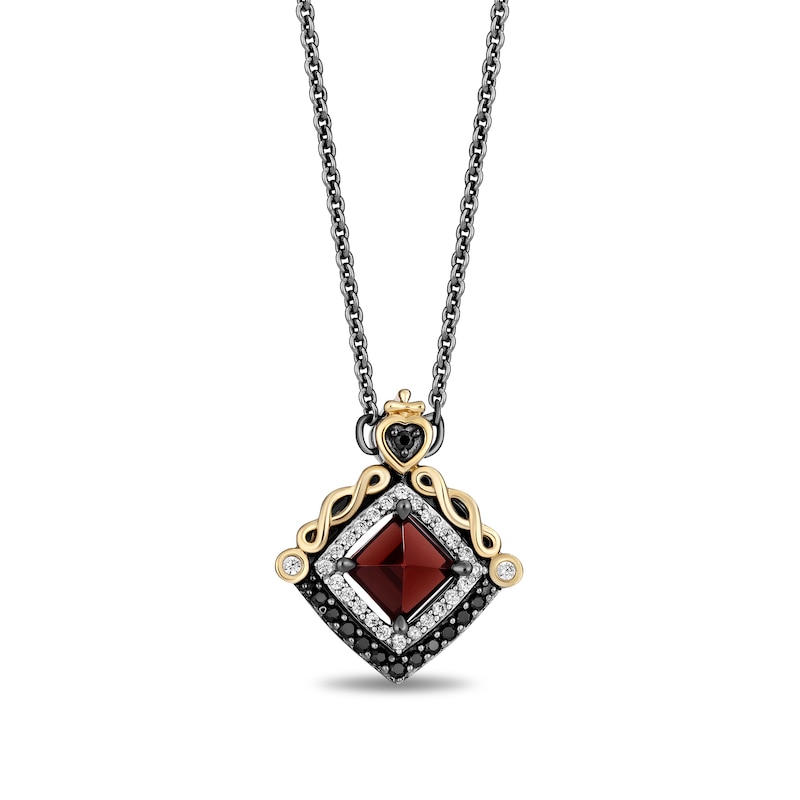 Main Image 1 of Enchanted Disney Villains Evil Queen Garnet and 1/5 CT. T.W. Diamond Square Pendant in Sterling Silver and 10K Gold