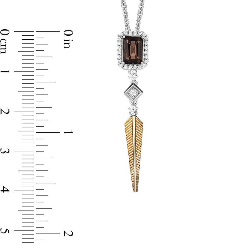 Main Image 3 of Enchanted Disney Pocahontas Smoky Quartz and 1/5 CT. T.W. Diamond Feather Drop Pendant in Sterling Silver and 10K Gold