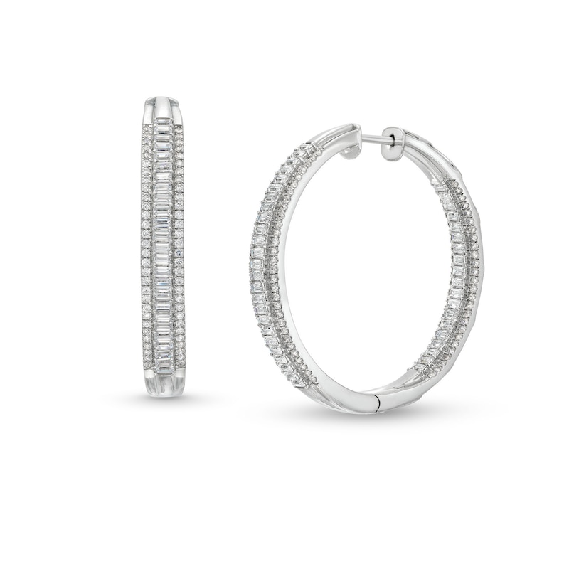 Main Image 1 of 3 CT. T.W. Baguette-Cut Lab-Created Diamond Inside-Out Hoop Earrings in 10K White Gold (I/I1)