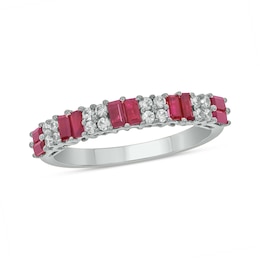 Alternating Lab-Created Ruby and 1/5 CT. T.W. Quad Diamond Band in 10K White Gold