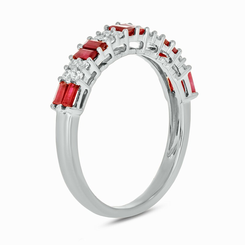 Main Image 2 of Alternating Lab-Created Ruby and 1/5 CT. T.W. Quad Diamond Band in 10K White Gold