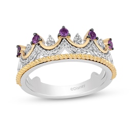 Enchanted Disney Wish Amethyst and 1/6 CT. T.W. Diamond Crown Ring in Sterling Silver and 10K Gold - Size 7