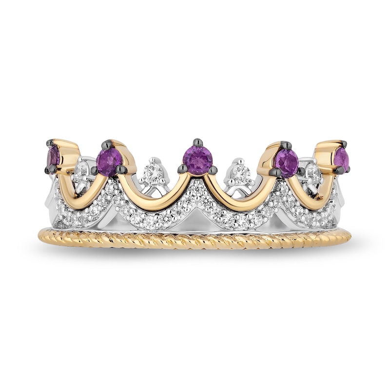 Main Image 4 of Enchanted Disney Wish Amethyst and 1/6 CT. T.W. Diamond Crown Ring in Sterling Silver and 10K Gold - Size 7