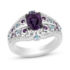 Thumbnail Image 1 of Enchanted Disney Wish Oval Amethyst, Blue Topaz and 1/6 CT. T.W. Diamond Ring in Sterling Silver - Size 7