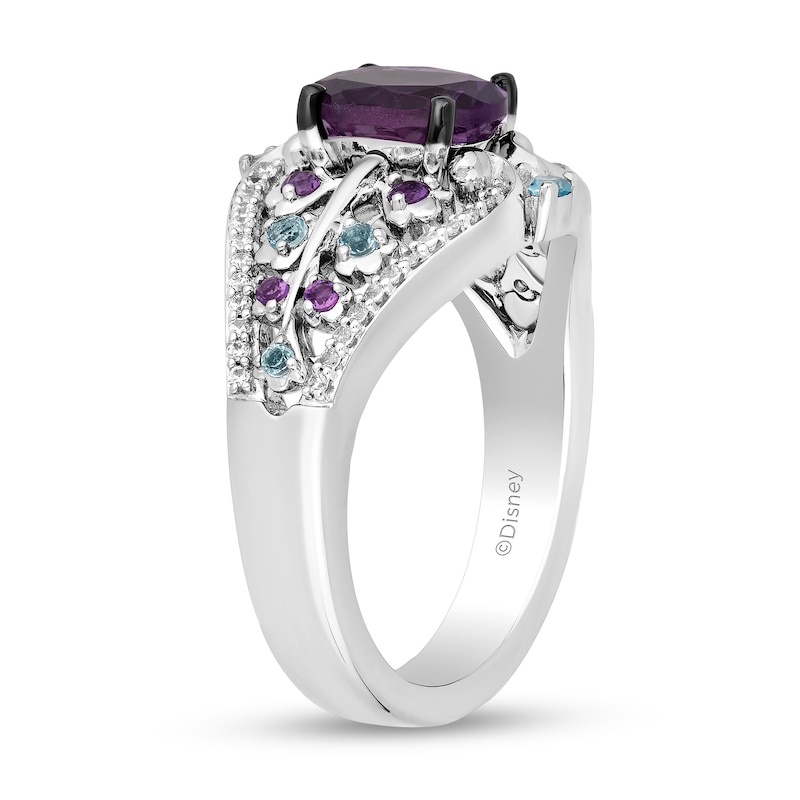 Main Image 2 of Enchanted Disney Wish Oval Amethyst, Blue Topaz and 1/6 CT. T.W. Diamond Ring in Sterling Silver - Size 7