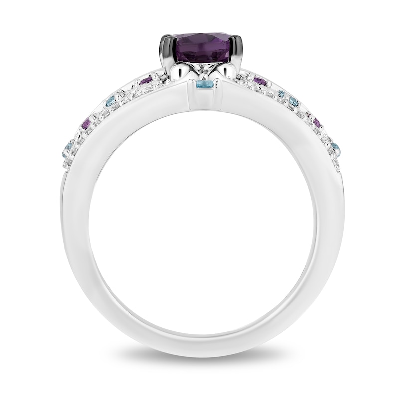 Main Image 3 of Enchanted Disney Wish Oval Amethyst, Blue Topaz and 1/6 CT. T.W. Diamond Ring in Sterling Silver - Size 7