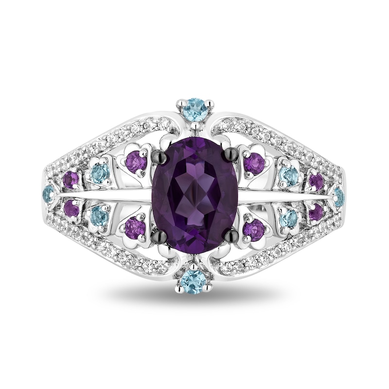 Main Image 4 of Enchanted Disney Wish Oval Amethyst, Blue Topaz and 1/6 CT. T.W. Diamond Ring in Sterling Silver - Size 7