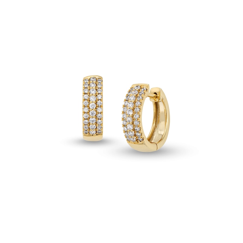 Main Image 1 of 3/8 CT. T.W. Diamond Triple Row Hoop Earrings in 10K Gold