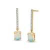 Thumbnail Image 0 of Oval Opal and 1/8 CT. T.W. Diamond Stick Drop Earrings in 10K Gold