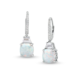 Cushion-Cut Lab-Created Opal and White Lab-Created Sapphire Dangle Drop Earrings in Sterling Silver
