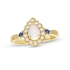 Thumbnail Image 1 of Pear-Shaped Lab-Created Opal and Lab-Created Sapphire Scallop Frame Ring in Sterling Silver with 14K Gold Plate - Size 7