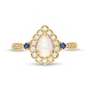 Thumbnail Image 3 of Pear-Shaped Lab-Created Opal and Lab-Created Sapphire Scallop Frame Ring in Sterling Silver with 14K Gold Plate - Size 7