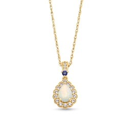 Pear-Shaped Lab-Created Opal and Lab-Created Sapphire Scallop Frame Pendant in Sterling Silver with 14K Gold Plate