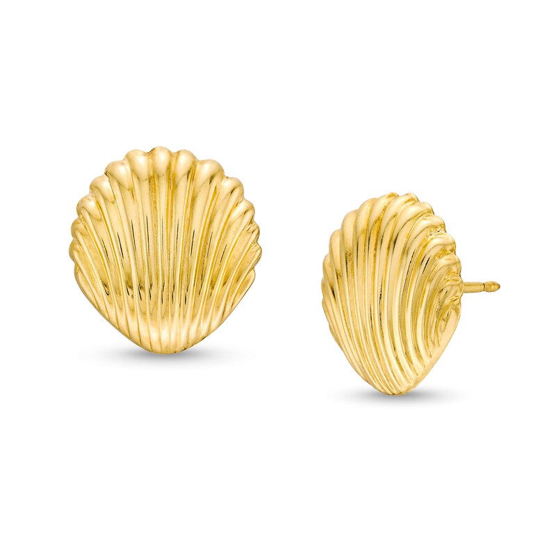 Main Image 1 of Sea Shell Stud Earrings in 10K Gold