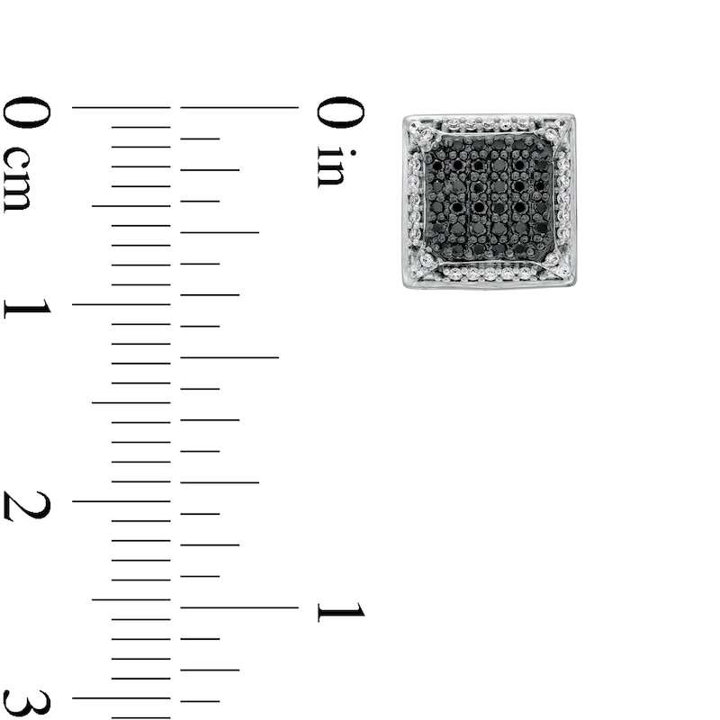 Main Image 3 of Men's 1/3 CT. T.W. Black and White Diamond Square Frame Stud Earrings in 10K White Gold