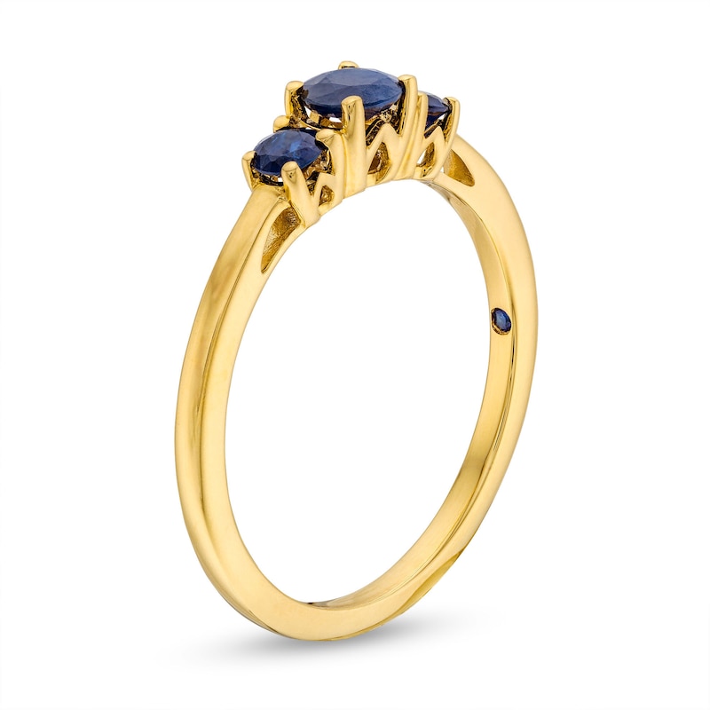 Main Image 3 of Blue Sapphire Three Stone Ring in 10K Gold