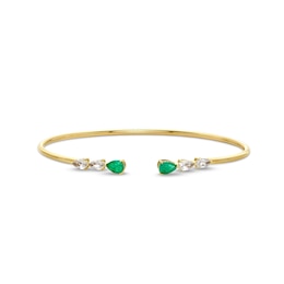 Pear-Shaped Emerald and White Topaz Open Bangle in 10K Gold - 7.25&quot;