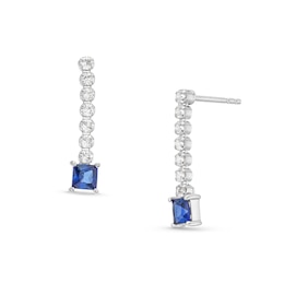Princess-Cut Blue Lab-Created Sapphire and White Lab-Created Sapphire Stick Drop Earrings in Sterling Silver
