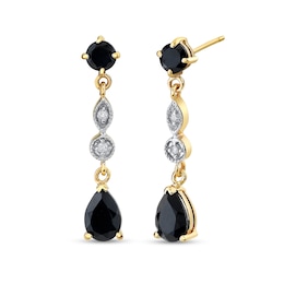 Pear-Shaped and Round Onyx with 1/20 CT. T.W. Diamond Drop Earrings in 14K Gold