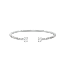 Oval White Lab-Created Sapphire Open Bangle in Sterling Silver - 6.75&quot;