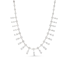 Baguette-Cut White Lab-Created Sapphire Cleopatra-Style Necklace in Sterling Silver - 16.5&quot;