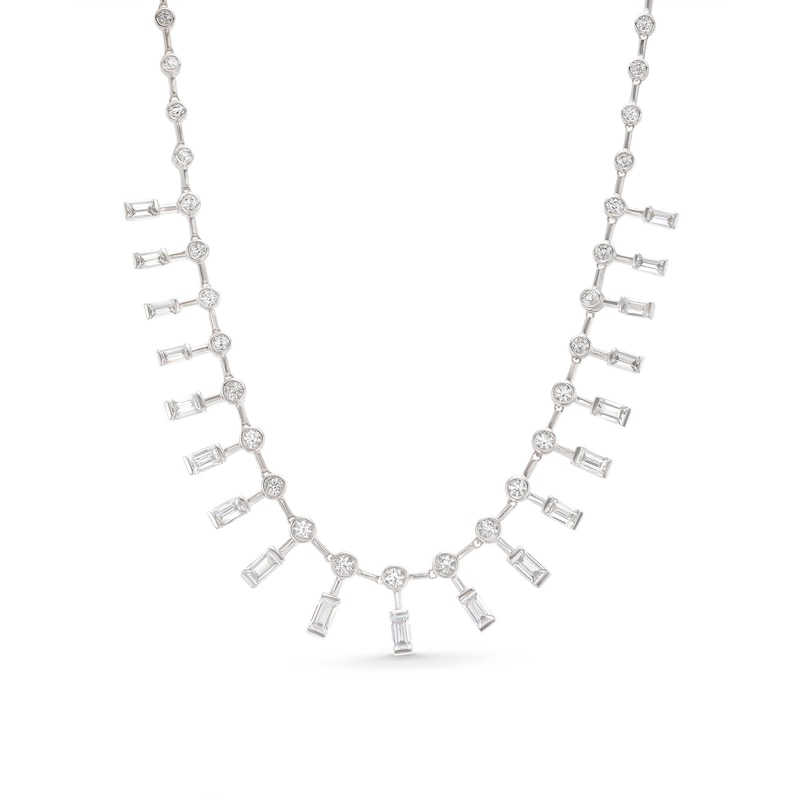 Main Image 1 of Baguette-Cut White Lab-Created Sapphire Cleopatra-Style Necklace in Sterling Silver - 16.5&quot;