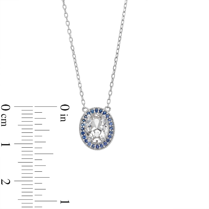 Main Image 4 of Oval White Lab-Created Sapphire and Blue Lab-Created Sapphire Frame Necklace in Sterling Silver