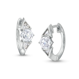5.0mm Hexagon-Shaped White Lab-Created Sapphire Triangle Huggie Hoop Earrings in Sterling Silver
