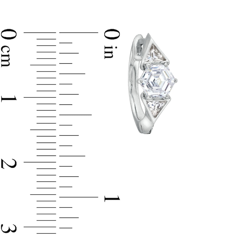 Main Image 3 of 5.0mm Hexagon-Shaped White Lab-Created Sapphire Triangle Huggie Hoop Earrings in Sterling Silver