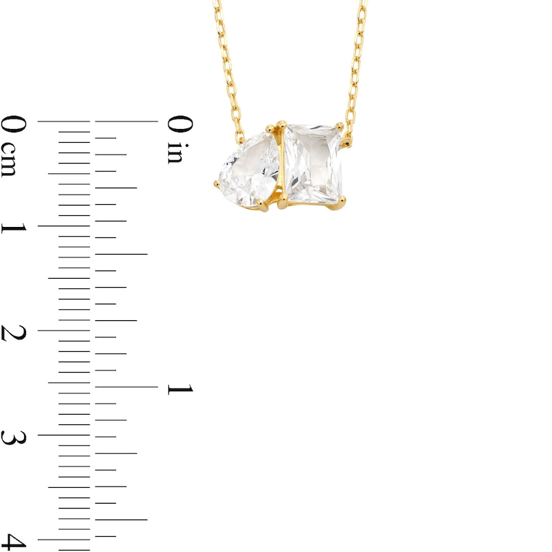 Main Image 3 of Pear-Shaped and Emerald-Cut White Lab-Created Sapphire Two Stone Necklace in Sterling Silver with 18K Gold Plate