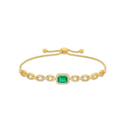 Lab-Created Emerald and White Lab-Created Sapphire Link Bolo Bracelet in Sterling Silver with 18K Gold Plate - 9.0&quot;
