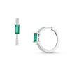 Thumbnail Image 1 of Baguette-Cut Lab-Created Emerald and White Lab-Created Sapphire Huggie Hoop Earrings in Sterling Silver