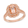 Thumbnail Image 1 of Elongated Cushion-Cut Morganite and 1/5 CT. T.W. Diamond Abstract Floral Frame Ring in 10K Rose Gold