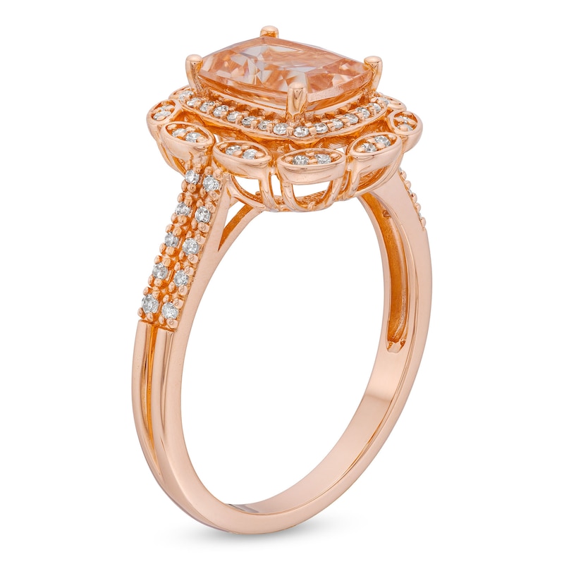 Main Image 3 of Elongated Cushion-Cut Morganite and 1/5 CT. T.W. Diamond Abstract Floral Frame Ring in 10K Rose Gold