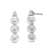 Thumbnail Image 0 of 4.0mm Button Freshwater Cultured Pearl and 1/15 CT. T.W. Diamond Linear Three Stone Drop Earrings in Sterling Silver