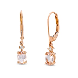 Oval Morganite and Diamond Accent Dangle Drop Earrings in 10K Rose Gold