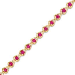 Lab-Created Ruby Teardrops Line Bracelet in Sterling Silver with 14K Gold Plate - 7.25&quot;